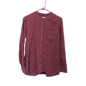 Old‎ Navy Women's Burgundy and White Striped Button Up Sleeve Shirt Size M